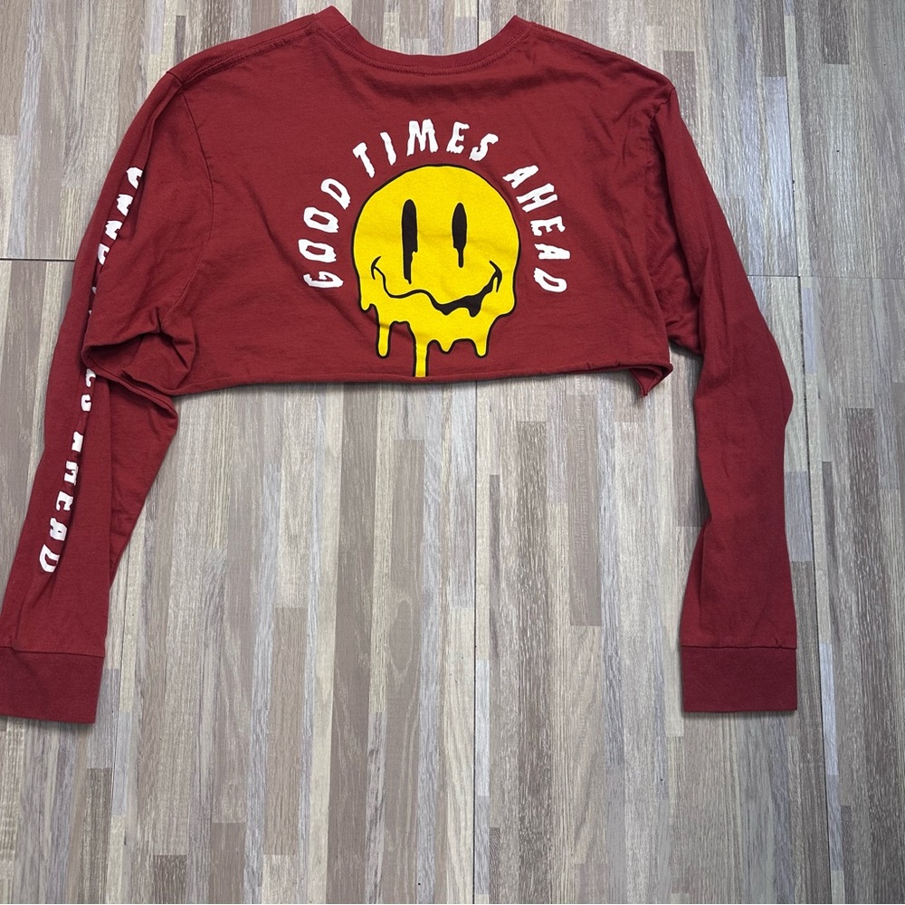 Eighty Eight Red Cotton Long Sleeve Crop Top Women’s Size Large